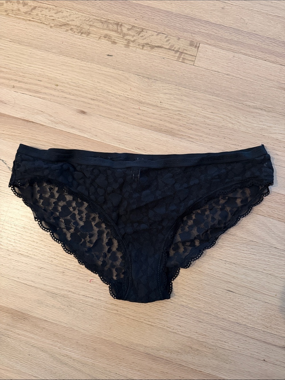 Victorias Secret Black Lace Bikini Briefs with heart design - Large